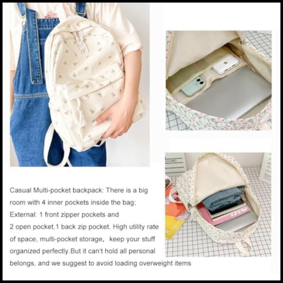 Canvas Backpack Daypack Casual Floral Print Adjustable Straps Lightweight Travel main image 5